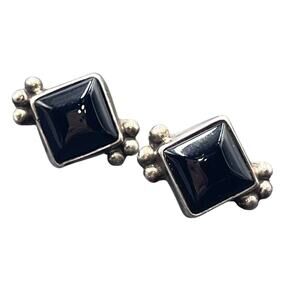 J.B. Platero Vintage Signed Southwestern Black Onyx Sterling Silver Stud Earring
